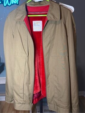 London Fog Men's Khaki Jacket with Red Lining